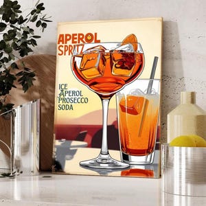 Aperol Spritz Wall Art Print - Dekoracja kuchni koktajlowej - Bar Art Matte Vertical Poster - Oryginalna grafika
