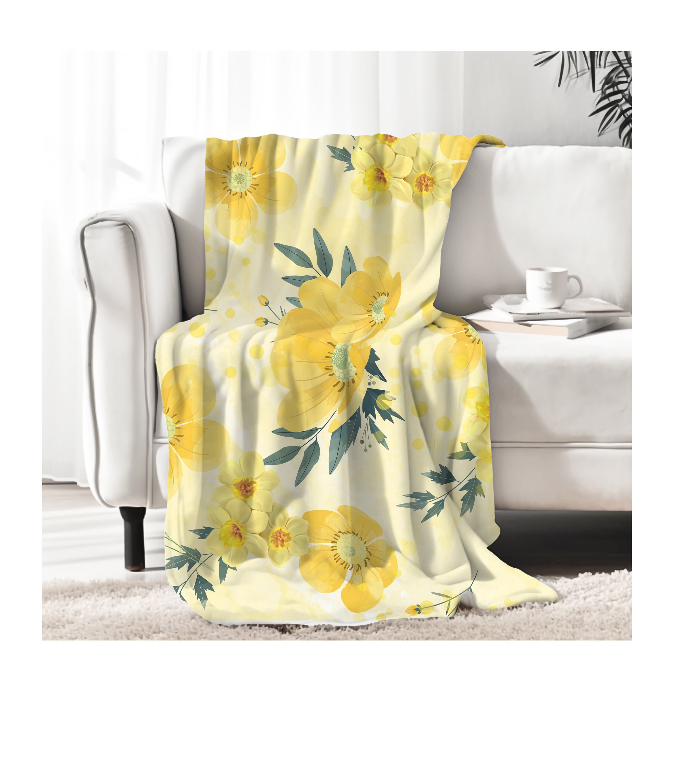 Soft Warm Yellow Floral Blanket Throw Floral Home Accent Accessory Home Garden Decor 30x40 Inches Etsy UK