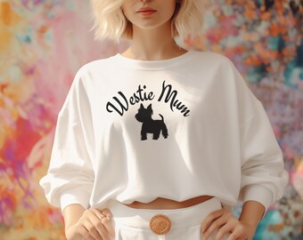 Westie Mum Crewneck long sleeve Sweatshirt, birthday, christmas gift for dog lover, various colours, plus sizes, casual leisure top