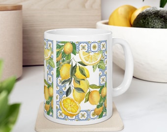 Amalfi Lemon Ceramic Coffee Mug: Mediterranean Kitchen Decor