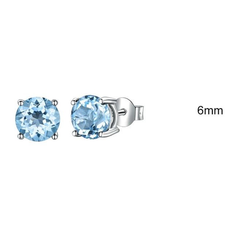UMCHO Solid Real 925 Sterling Silver Jewelry Created Sky Blue Topaz Stud Earrings
