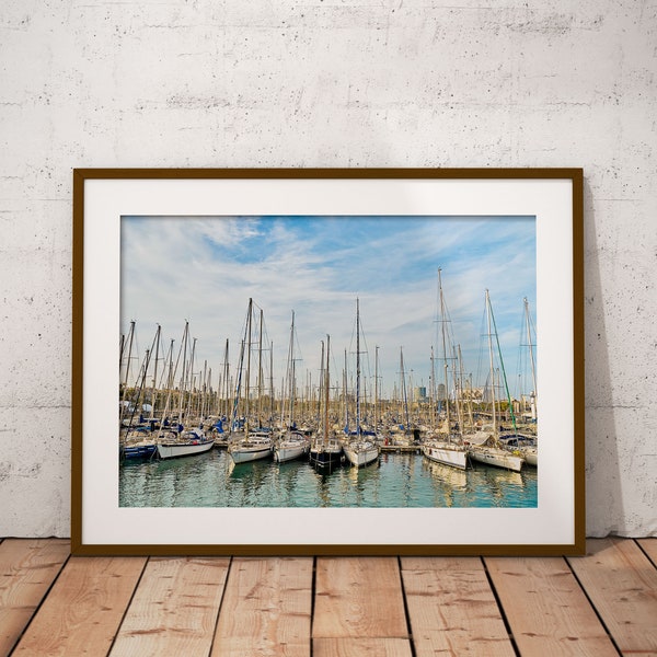 Downloadable Sailboat Photography, Barcelona Seaport Print, Sailing Photo, Nautical Art Print, Nautical Photography, Ocean Water Print