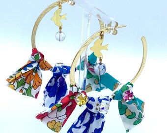 Creole earrings, Liberty-Swarovski Creoles, golden flat Creoles, Creoles with flowers, Creoles with Swarovski