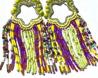 Miyuki bead dangling earrings, multi-colored earrings