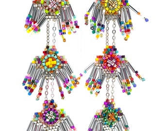 Dangling earrings, three-tier flower earrings, Miyuki earrings, pearl dangling earrings