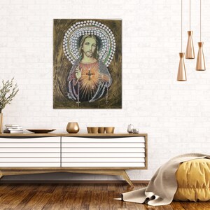 Jesus Christ Portrait: Vintage Catholic Mixed Media Art (20"x16") image 7