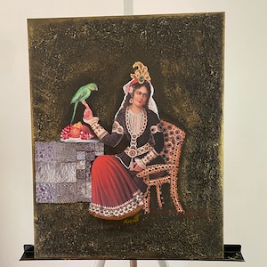 20&quot;x16&quot;Mixed Media Art,Mixed Print Art Of Qajar Woman, Historical Persian Art, Persian Gift, Persian wall decor, Portrait Of Qajar woman.
