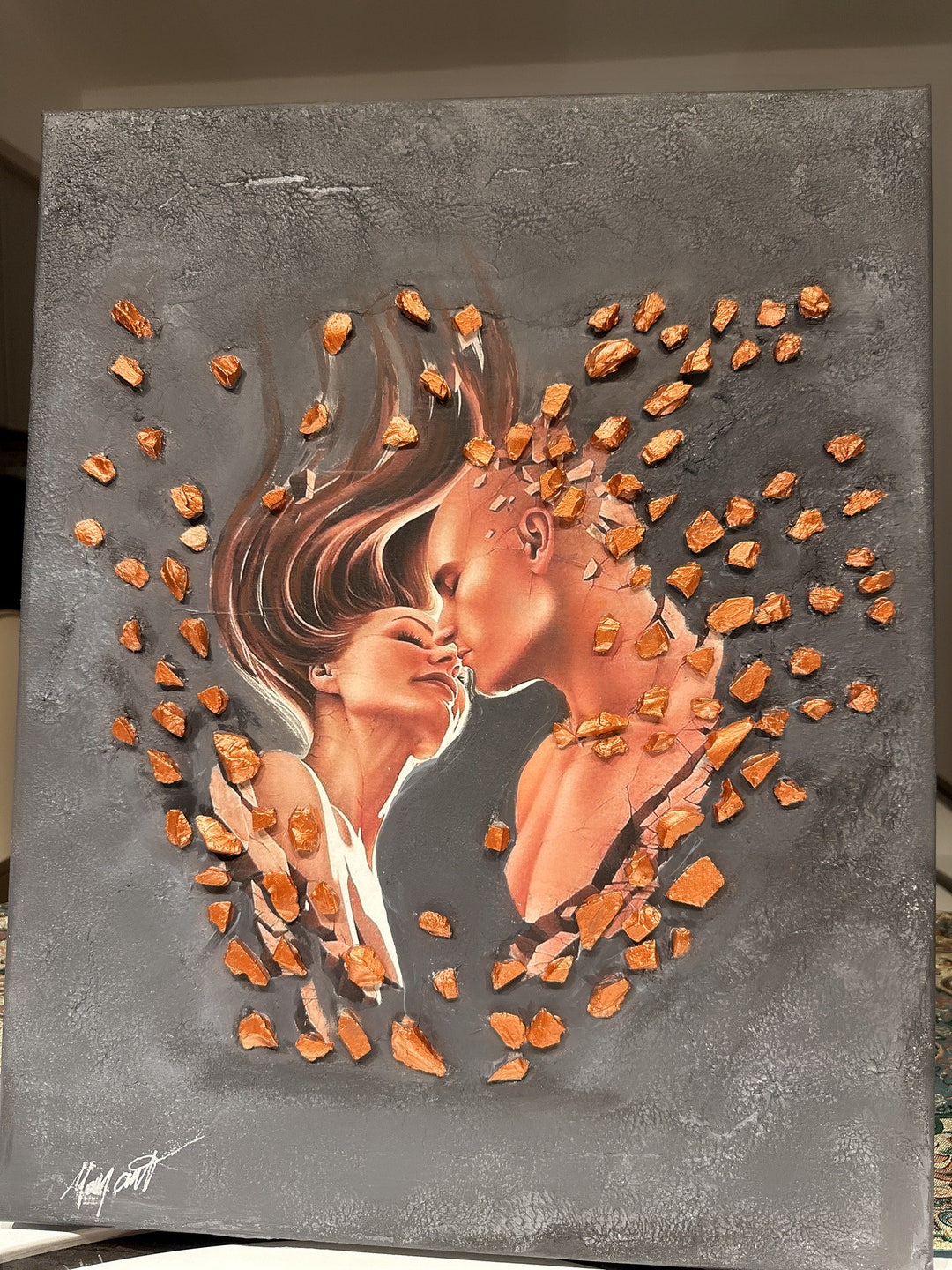 20 X 16 Mixed Media Art, Mixed Print Art, Kiss Lover, Canvas Art