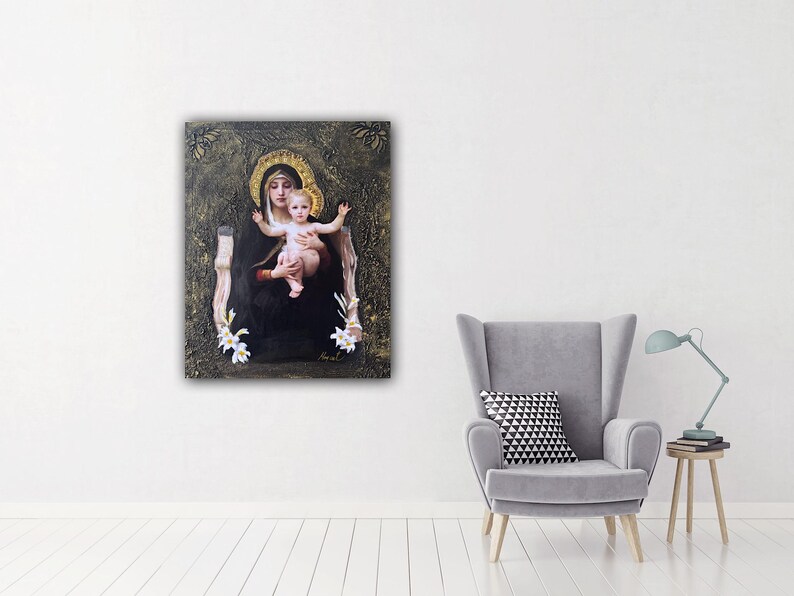 Virgin Mary & Child Mixed Media Art Print - Religious Wall Decor (20"x ...