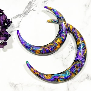 Crescent Moon Hair stick, Moon fork, Kanzashi, Horn hair fork, Gold, Purple, Green, hair accessories