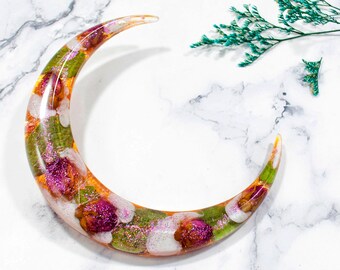 Glowing in the Dark, Crescent Moon Hair fork, Horn hair stick, Kanzashi, , hair accessories, Rose, White, Gold, Green, Pink, Resin