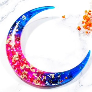 Crescent Moon Hair fork, Horn hair stick, Kanzashi, Resin Stick, Pink, Blue, Gold