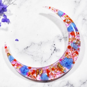 Crescent Moon Hair stick, Kanzashi, Horn hair fork, Resin, Hydrangea, Gypsophila, Hair accessories