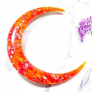 Crescent Moon Hair stick, Horn hair stick, Resin Hair Fork, Kanzashi, Resin fork, Red, Yellow, Gold, Silver
