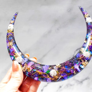 Crescent Moon Hair fork, Kanzashi, Horn hair stick, Gypsophila, Kanzashi, White, Purple, Yellow, hair accessories