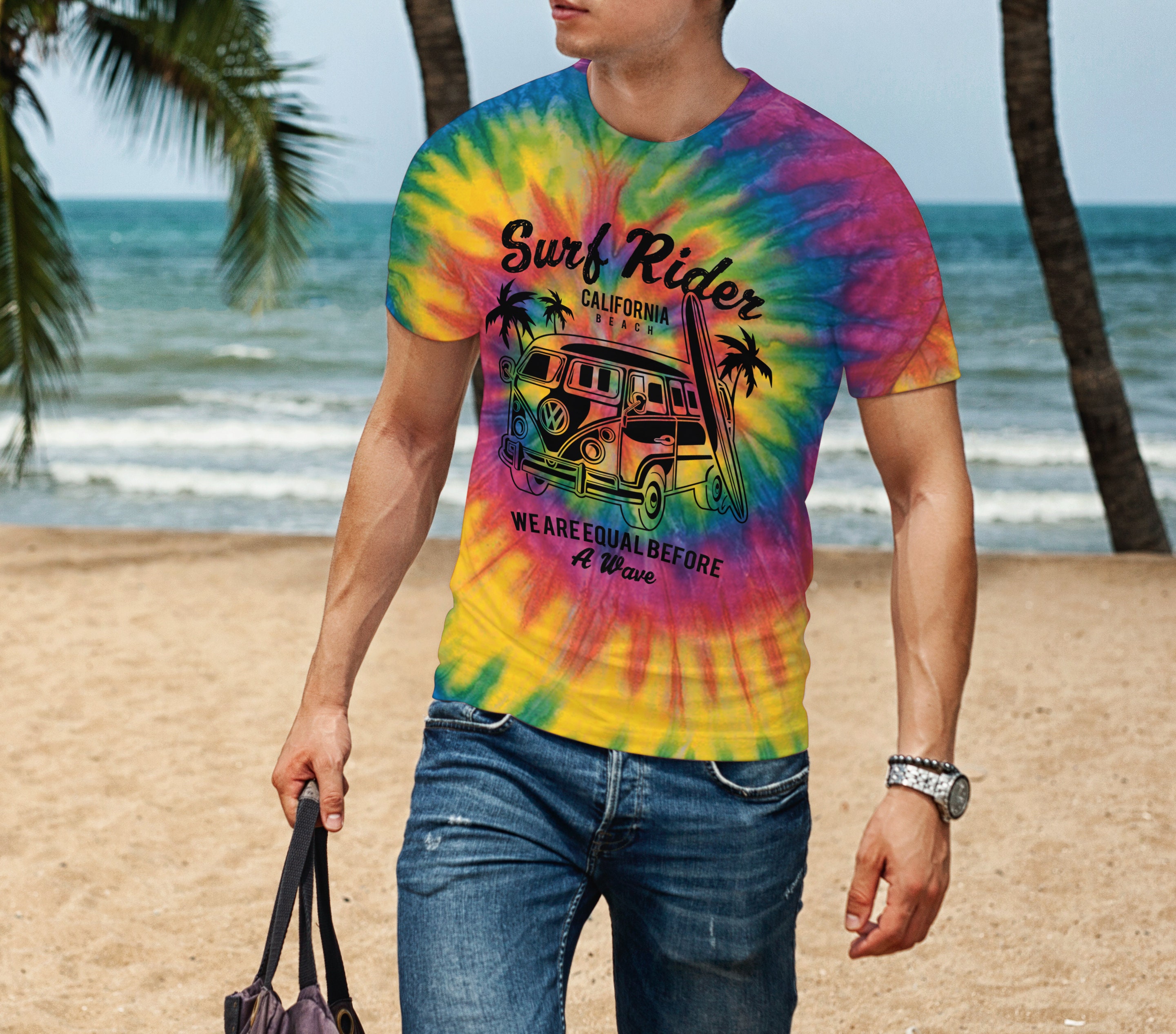 Tie Dye Shirt Surf Rider Tie Dye T-shirt Black Design Tie 