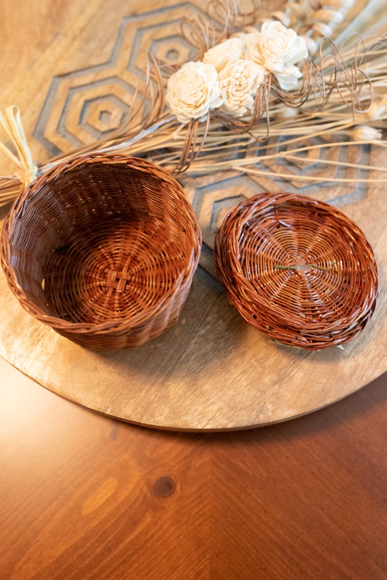 Vintage Wicker Basket w Strawberry Ribbon