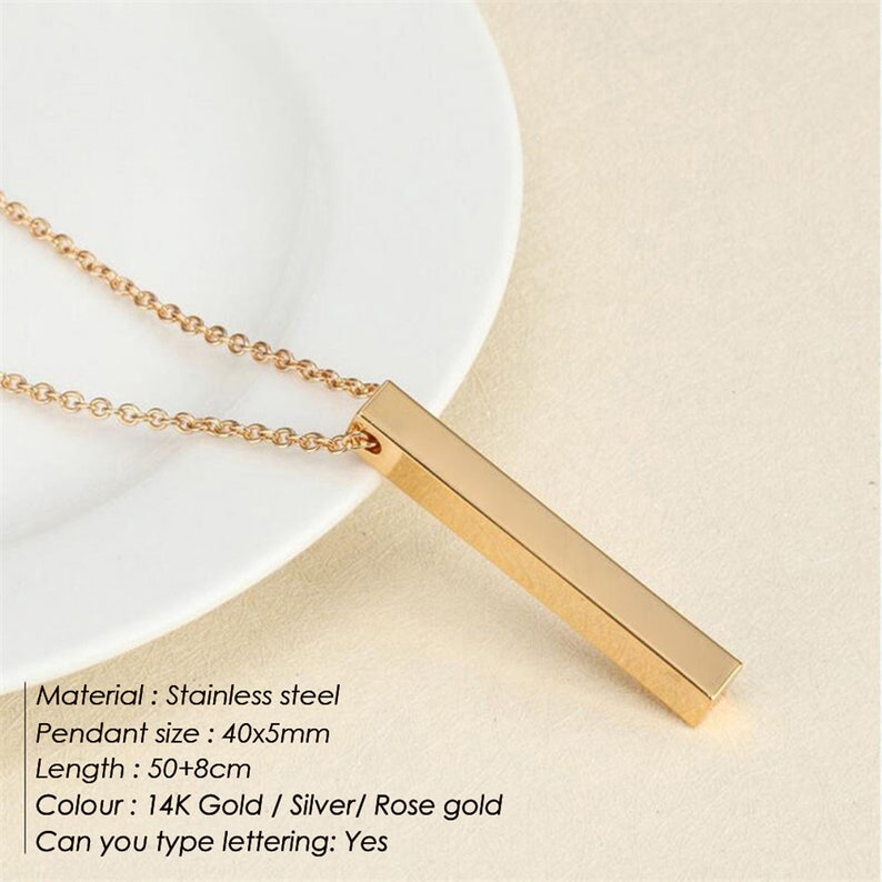 Mothers Day Gift  Personalized Necklace  Square Bar Custom Name  Stainless Steel  Pendant Necklace Women  Men Gift for Men /& Women