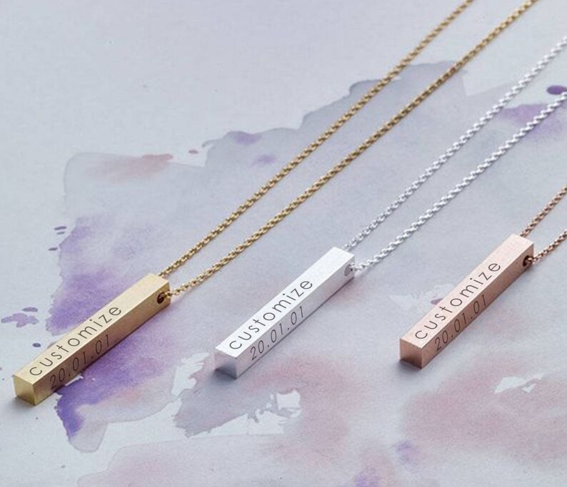 Mothers Day Gift Personalized Necklace Square Bar Custom Name Stainless Steel Pendant Necklace Women Men Gift for Men /& Women