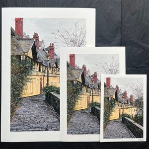 Impressão Giclée sem moldura de Dean Village - Arte de paisagem urbana feita à mão, pintura local de Edimburgo, ideia de presente perfeita para amantes da arte