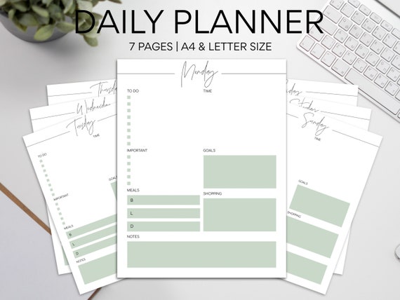 Daily Planner Printable Green Planner A4 &amp; US Letter Size | Etsy