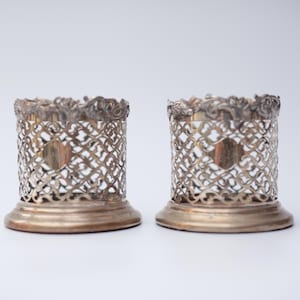 Pair of Tall Pierced Victorian Silver Plated Bottle Holders or Coasters