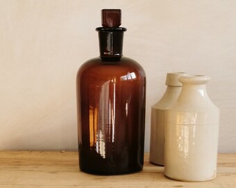 Vintage Amber Glass Apothecary Bottle with Stopper