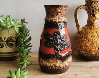 West Germany Pottery 630 25 | Mid-century Retro Vase Bay Keramik 630 25 | Red Black Brown Lava Vase | Keramik 630-25 | 1970s Bay Pottery