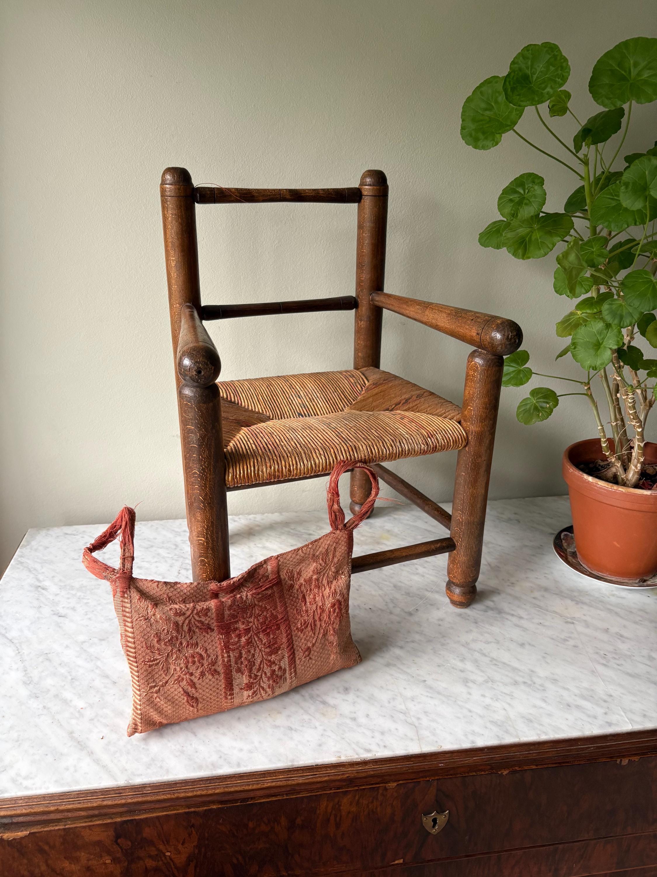Antique French Wooden Child's Armchair | Straw Seat, Farmhouse