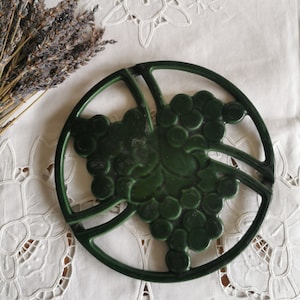 Cast Iron Trivet Green Enameled Cast Iron Wine Grape France | Made in France Trivet | Vintage French kitchen | French Country House Decor