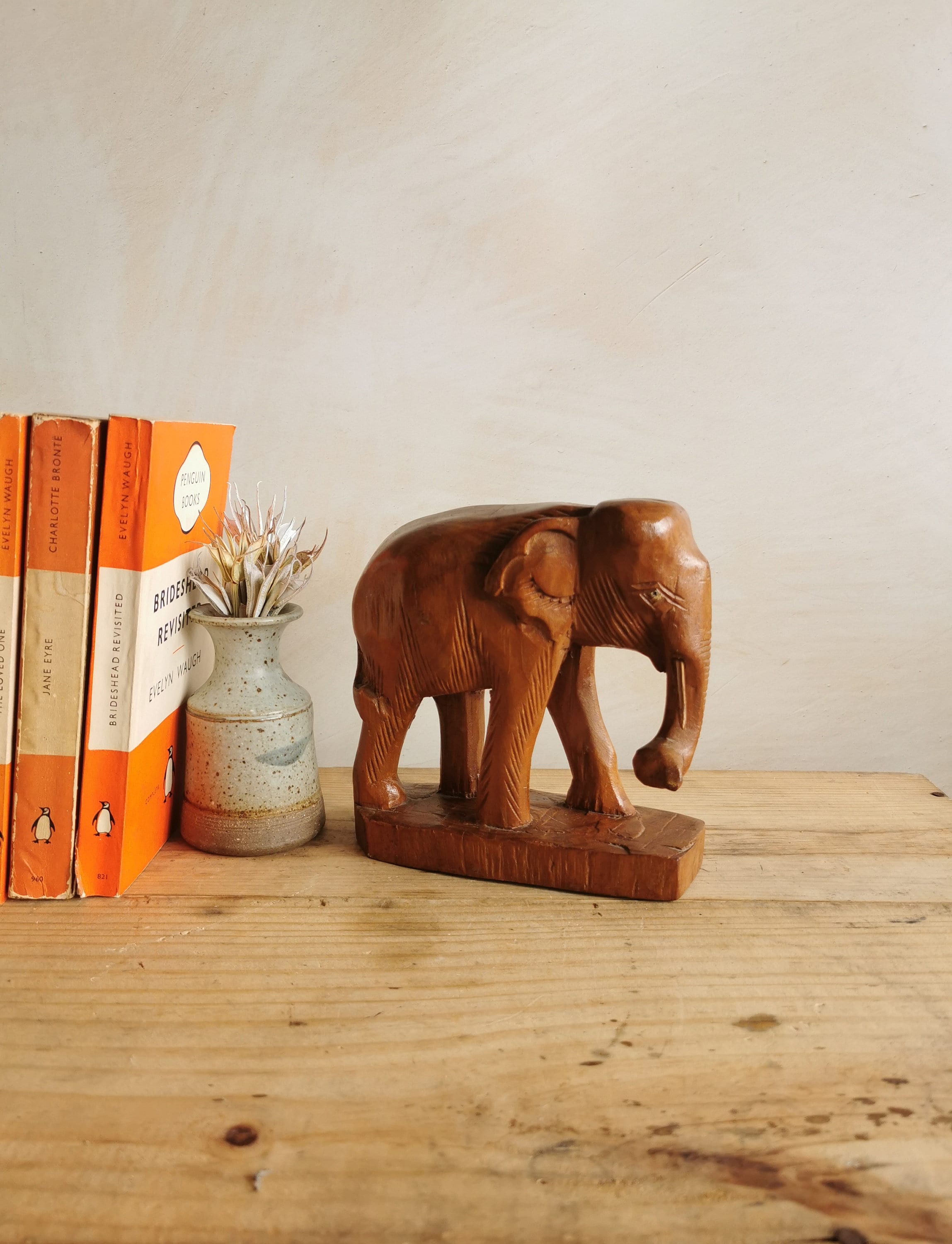Vintage Hand Carved Wood Elephant Figurine | 1970s Folk Art - Etsy