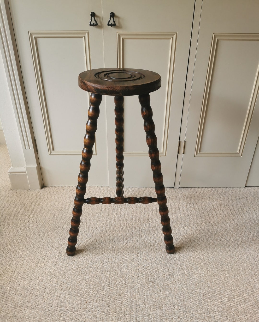 Tall French 1950s Bobbin Stool Wooden Tripod Bobbin Plant Stand Three ...
