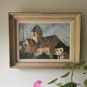 Vintage 1970s French Rural Country Landscape Framed Original Signed Oil Painting | French Art | Church Oil Painting | Saint Georges D&#39;Aunay