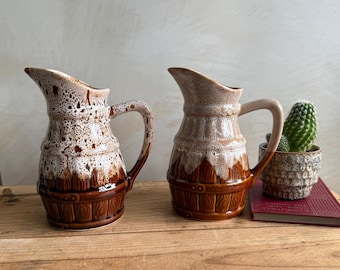 Vintage French Stoneware Water Jugs: Bistro Pitcher Set