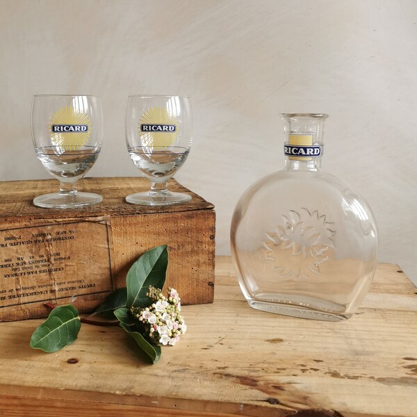 Ricard Carafe Aperitif Glass Water Carafe and Glasses |French Bistro Bar | Pastis Ricard Carafe and Glasses | French Decor | Ricard Vintage