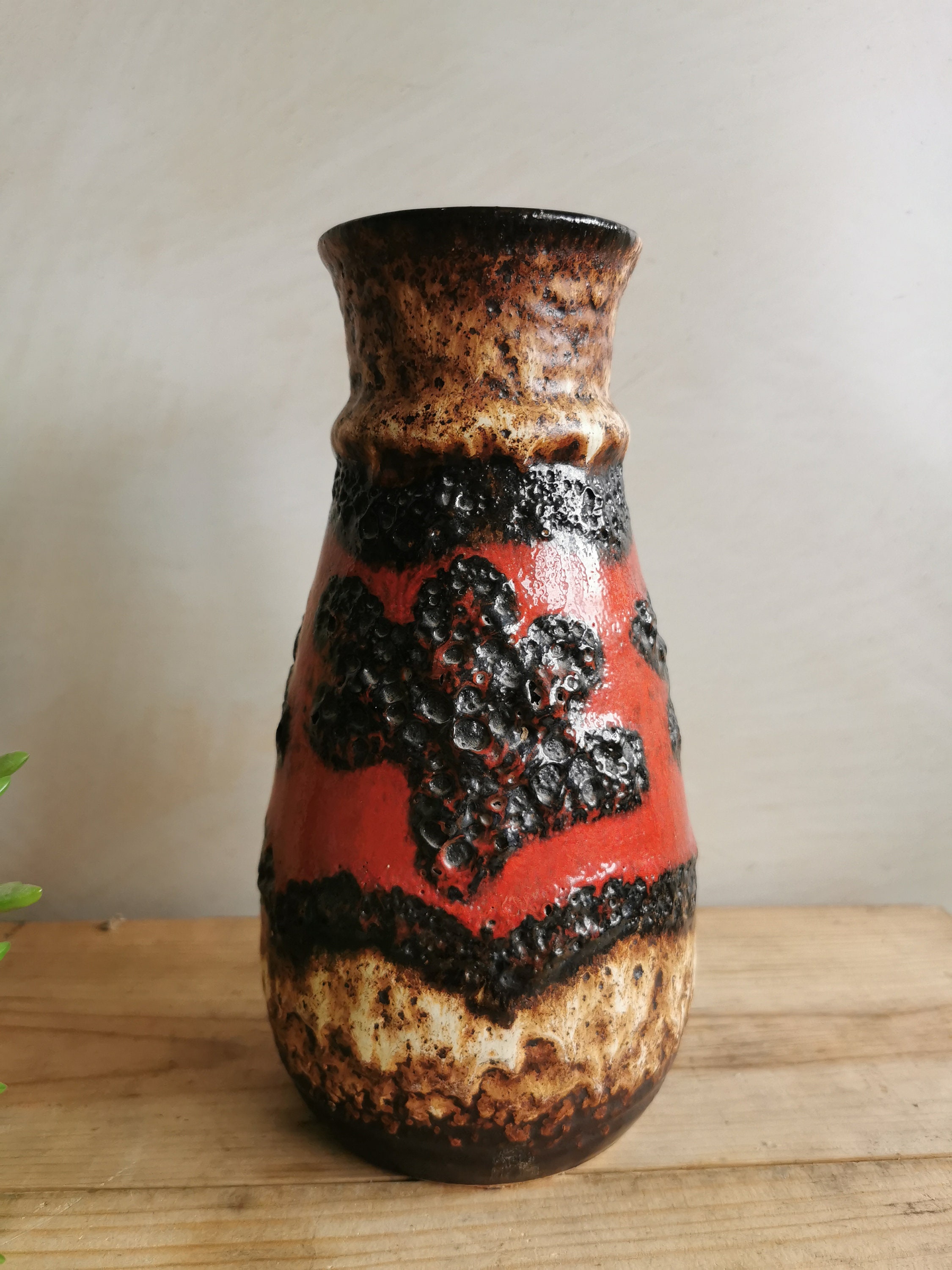 West Germany Pottery Vase | Mid-century Red Black Lava Keramik - Etsy
