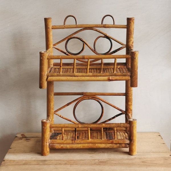 Vintage Tiger Bamboo Wall Shelf | Hanging Wall Shelf Bamboo Furniture | Boho Vintage Decor