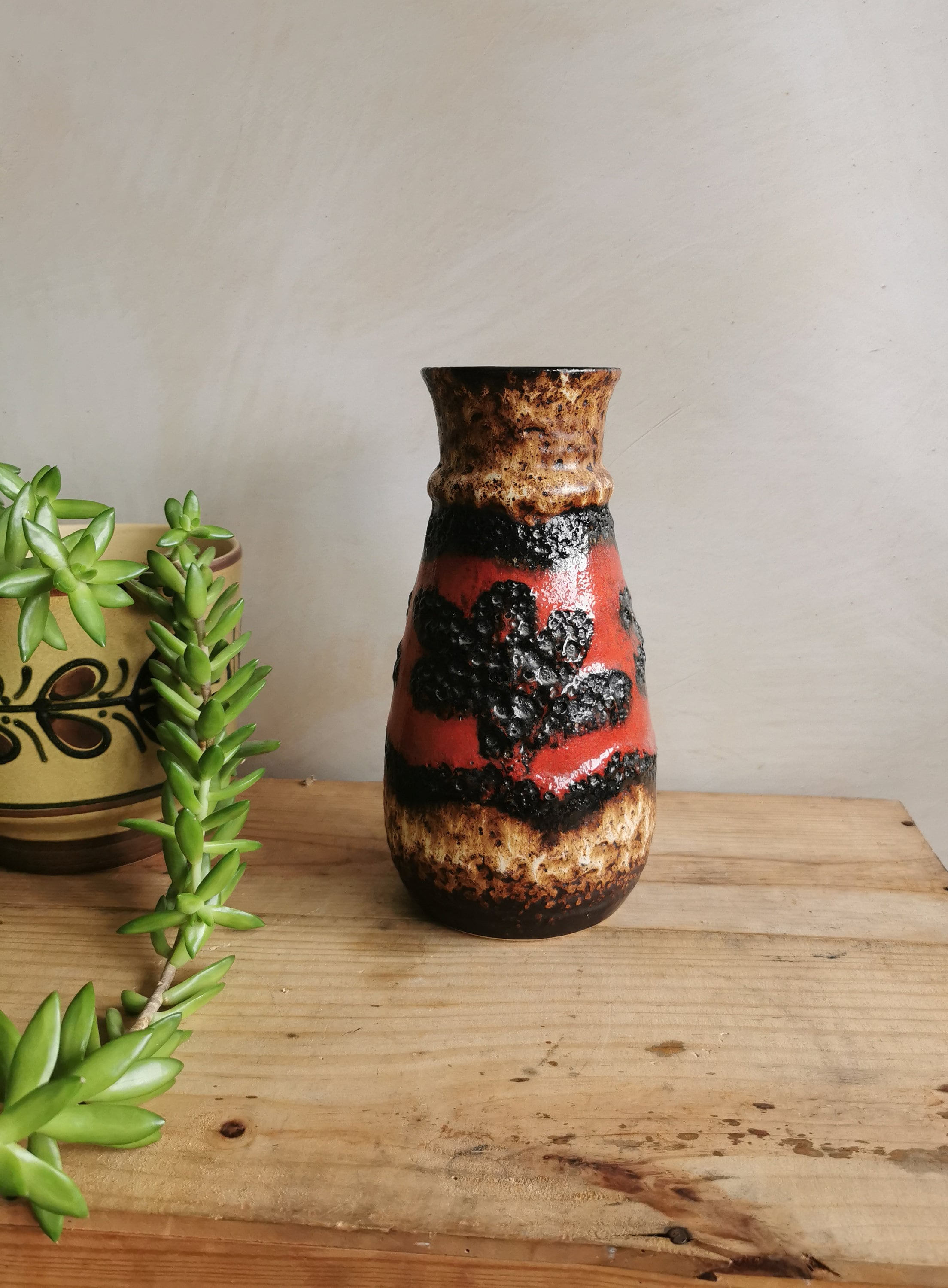 West Germany Pottery Vase | Mid-century Red Black Lava Keramik - Etsy