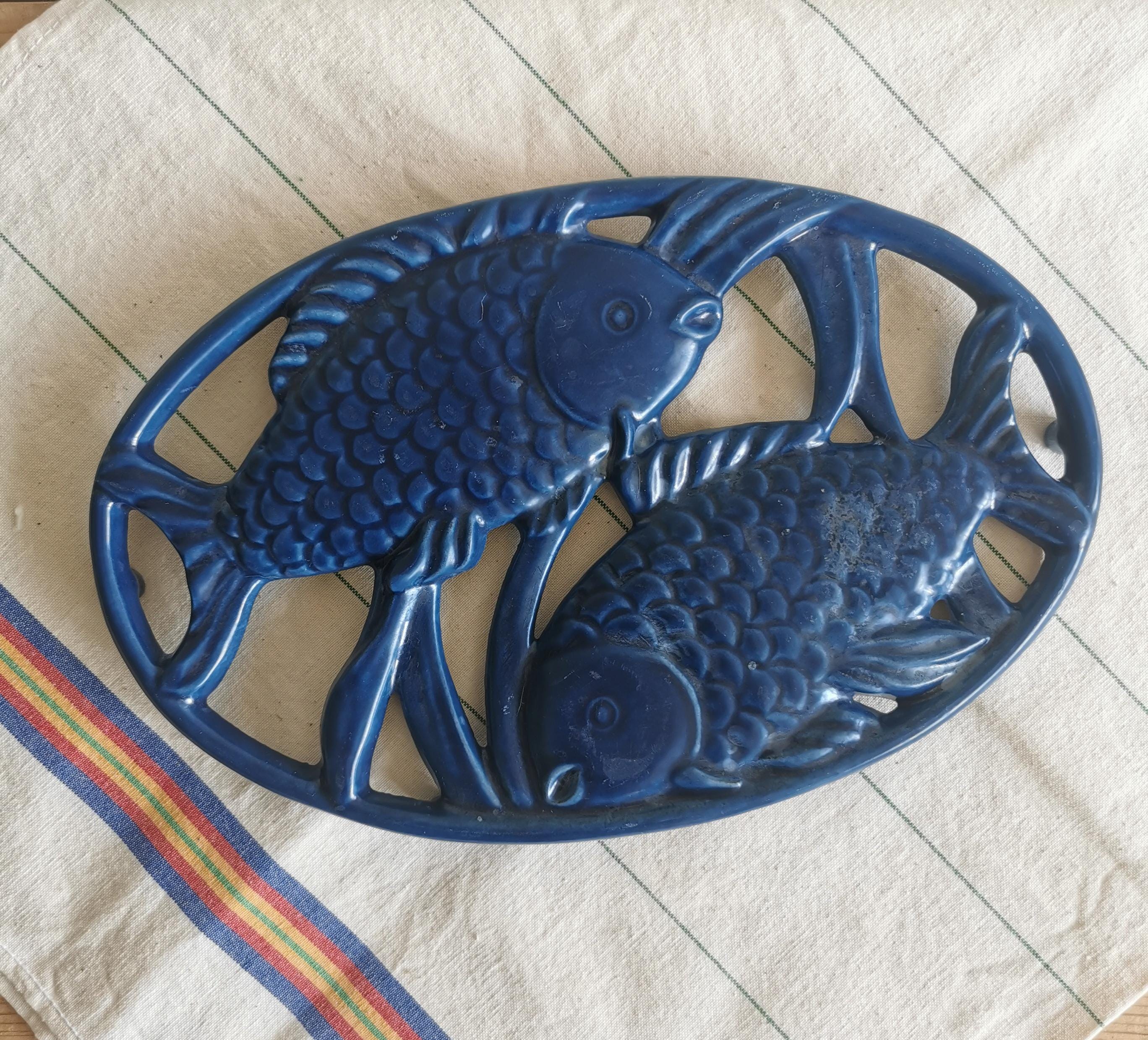 Vintage Invicta Cast Iron Trivet: Blue French Fish Design - Etsy