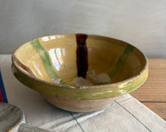 Cuenco pequeño antiguo de terracota amarilla / Cuenco antiguo francés de cerámica vidriada Tian Confit / Cerámica provenzal francesa