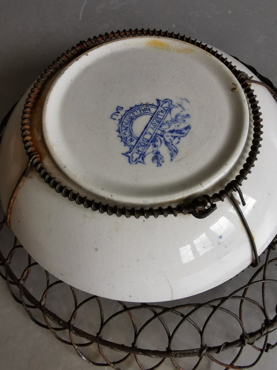 Antique Villeroy & Boch Plate With Twisted Wire Basket