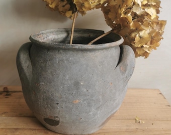 Pot Antique en Grès Confit, France | Décoration de ferme rustique