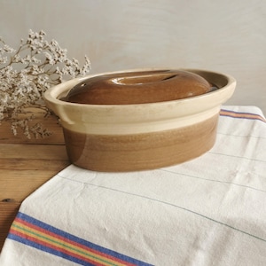 La Bourguignonne Vintage Oval Ovenproof Casserole Dish | &quot;La Bourguignonne&quot; French Oval Foie Gras Lidded Terrine Pot | Stoneware for Pate