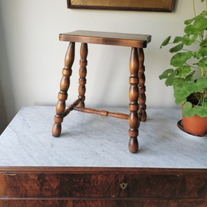 French Vintage French Oak Stool or Petite Table | Side Table | French Rustic Farmhouse | Antique Four Legged Stool |French Bobbin Stool