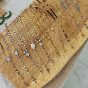 Virgin Mary rosary in gold and colored stainless steel