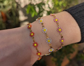 Bracelet fleur en acier inoxydable