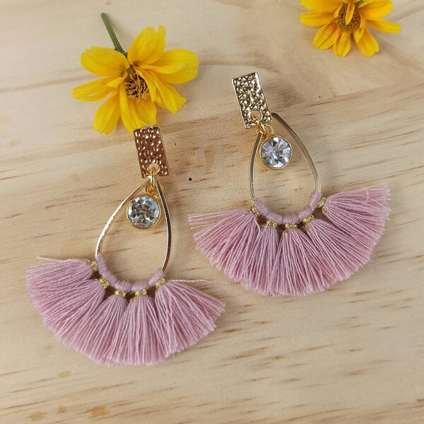 Boucles d'oreilles pompons VIEUX ROSE