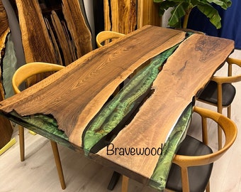 Black Walnut Dining Table: Green Epoxy River Table (78.74x39.3")