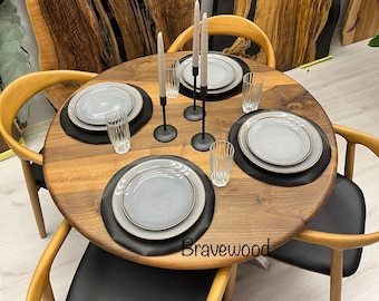 Handmade Round Walnut Dining Table: Solid Wood Kitchen or Meeting Table