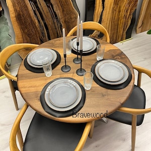 Round dining table, round walnut dining table, solid wood table, custom Black walnut table, kitchen table, meeting table
